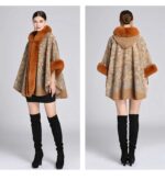 Poncho-avec-Capuche-Fourrure-Renard-raffinement-audacieux