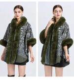 Poncho-avec-Capuche-Fourrure-Verte-chaud-douillet